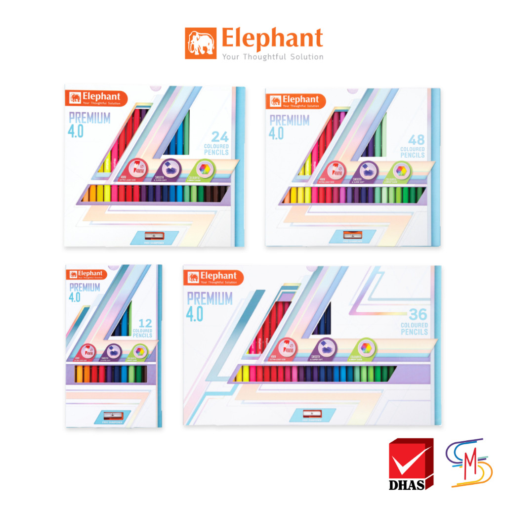 ELEPHANT สีไม้ COLOR PENCIL PREMIUM 4.0 ตราช้าง ดินสอสีไม้ แท่งยาว รุ่นพรีเมี่ยม 4.0 ( 1 กล่อง )