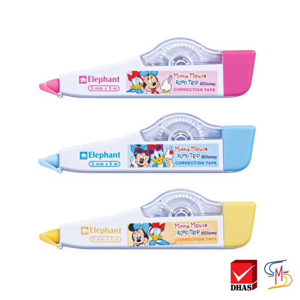 Elephant ตราช้าง เทปลบคำผิด มินนี่&เดซี่ 5 มม. x 5 ม. ลิขสิทธิ์แท้ คละสี จำนวน 1 ชิ้น