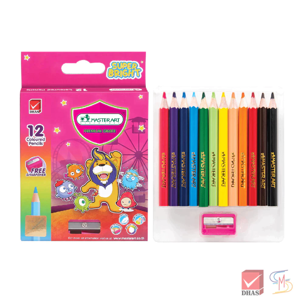 Master Art มาสเตอร์อาร์ต สีไม้ ดินสอสีไม้ แท่งสั้น 12 สี รุ่นซุปเปอร์ไบรท์ จำนวน 1 กล่อง