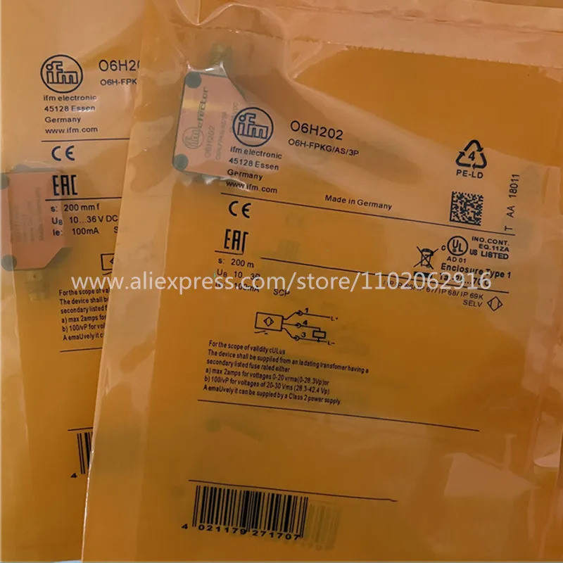 O6H202 IFM เซ็นเซอร์สะท้อนแสงแบบกระจายใหม่พร้อมระบบตัดพื้นหลัง O6H-FPKG/AS/3P