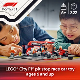 LEGO City 60443 F1 Pit Stop & Pit Crew with Ferrari Car (322pcs.), Building Blocks, Kids Toy