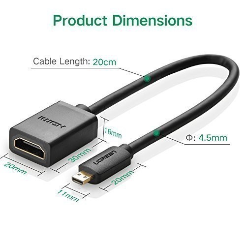 Ugreen 20134 Micro HDMI male to HDMI female Adapter Cable 22cm (Black)