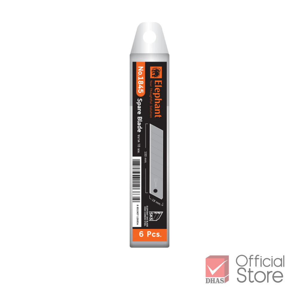 Elephant ใบมีด ใบมีดคัตเตอร์ No.1845 18 มม. 45° ใบมีด SK5 จำนวน 6 ใบ/หลอด