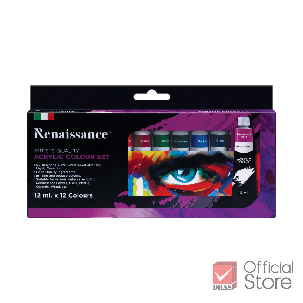 Renaissance ชุดพร้อมใช้ สีอะคริลิค 12 สี 12 มล. และ จานผสมสี จำนวน 1 ชุด — صورة 3