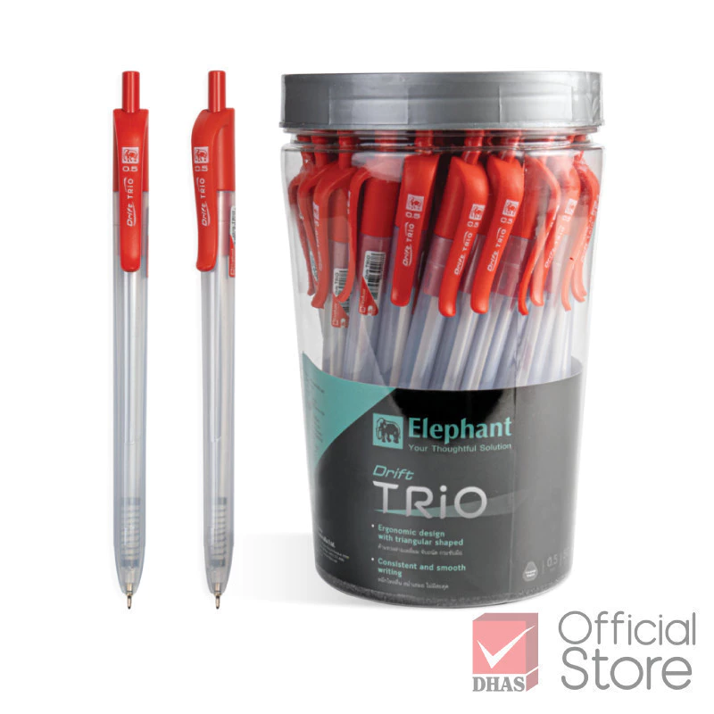 Elephant ปากกาลูกลื่น 0.5 มม. รุ่น Drift Trio หมึกสีแดง – จำนวน 1 กระบอก (50 ด้าม)