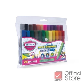 Master Art สีเมจิก ปากกาเมจิก ชนิดล้างออกได้ รุ่น MWM 24R หัวเดียว 24 สี สำหรับเด็กเล็ก 3 ขวบขึ้นไป สีเสริมพัฒนาการ