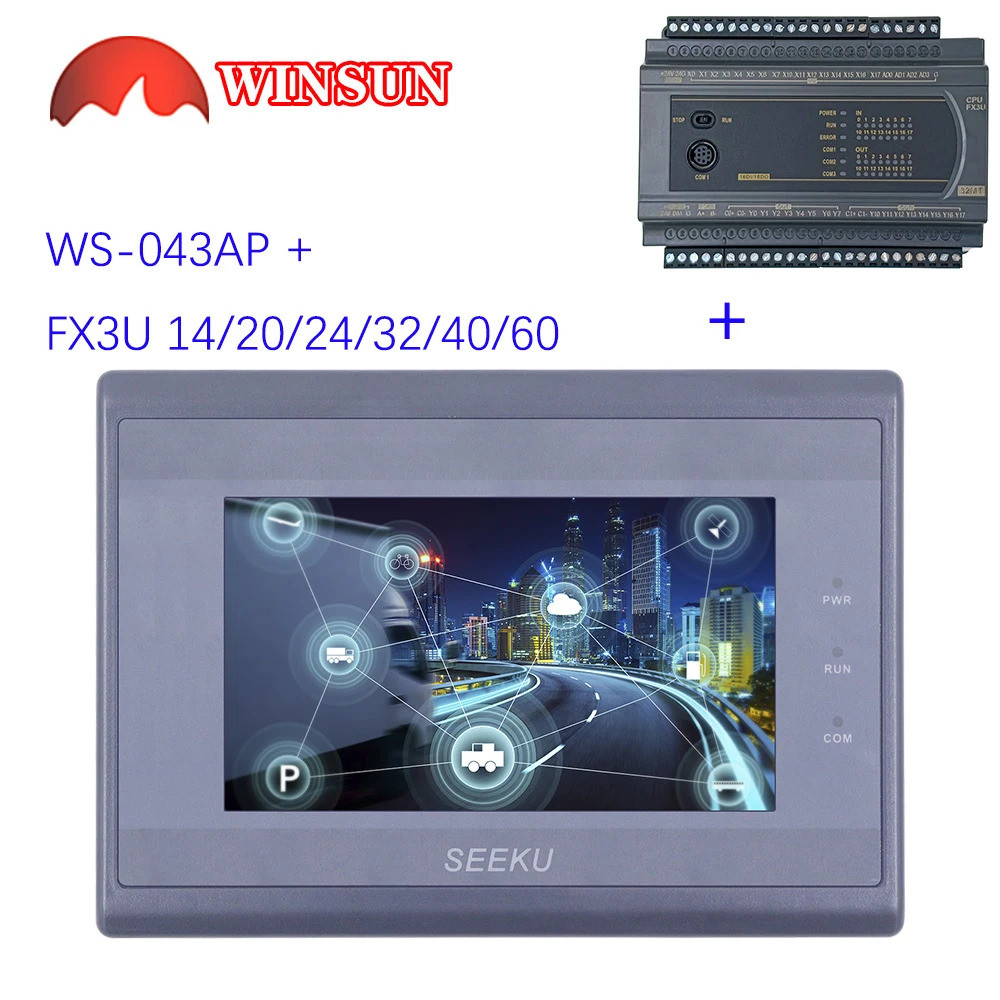 SeekU 4.3 นิ้ว WS-043AP HMI พร้อม FX3U 14/20/24/32/40/44/60 MR/MT สำหรับ PLC อินพุตอนาล็อก 0-20mA พร