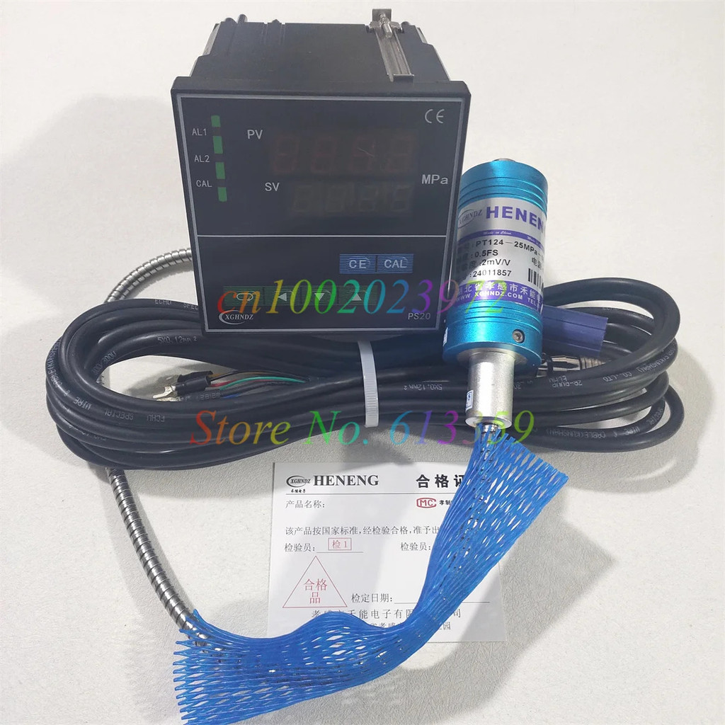 PT124-50MPa-M14x1.5+PS20 HENENG เซ็นเซอร์ความดันหลอมเหลวอุณหภูมิสูง 2mV/V และเกจวัดความดันดิจิตอลอัจ