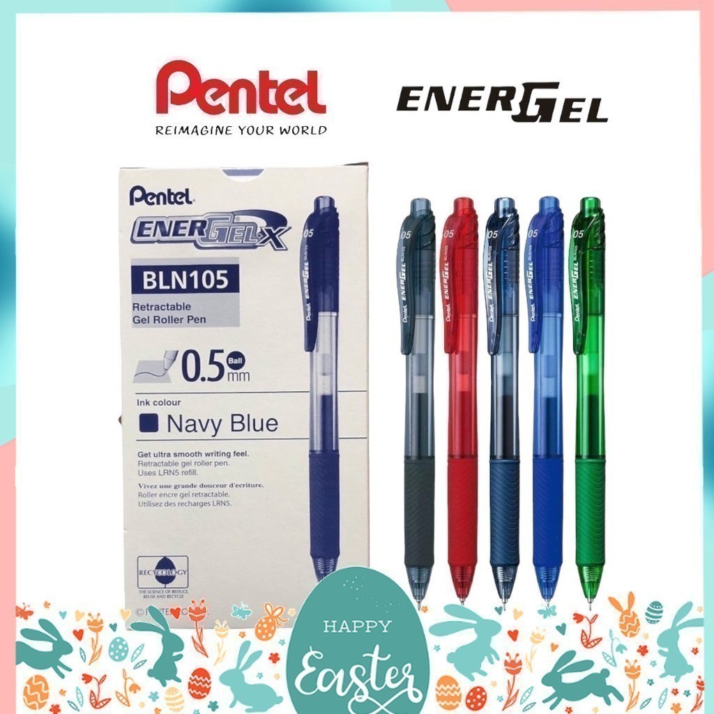 (ยกกล่อง 12 ด้าม) ปากกาเจล Pentel Energel X รุ่น BLN105 ขนาดหัว 0.4 0.5 และ 0.7 MM