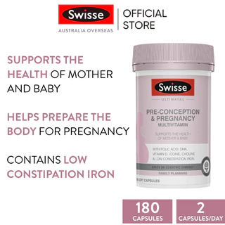 Swisse Ultinatal Pre-Conception & Pregnancy Multivitamin อาหารเสริมวิตามินสำหรับก่อนตั้งครรภ์หรือคณะตั้งครรภ์ 180 เม็ด (EXP:09 2027)