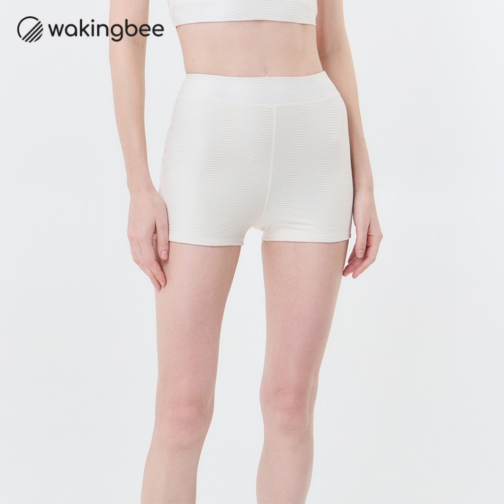 Wakingbee Break Shortie (Sand) กางเกงว่ายน้ำ ทรงคร้อปสั้น เอวสูง ไม่โป๊ มีกระเป๋า ผ้ามีลายในตัว กันยูวี แห้งไว