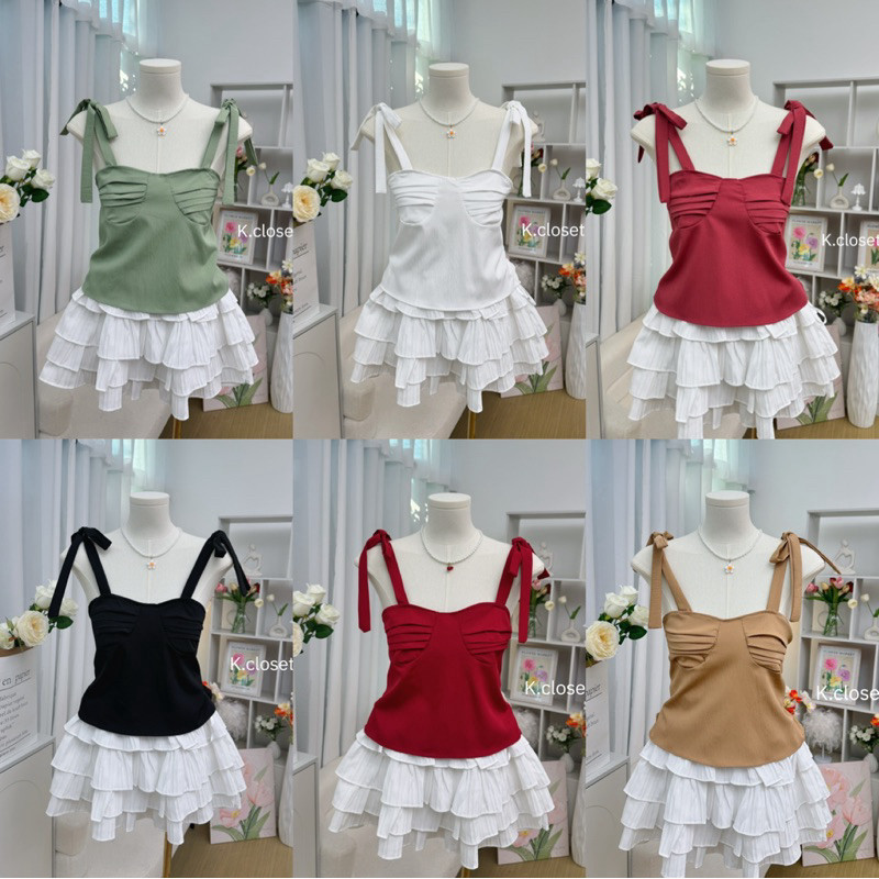 เสื้อผูกไหล่. เสื้อสายเดี่ยวเจ้าหญิงโบว์ไหล่ทรงน่ารัก
