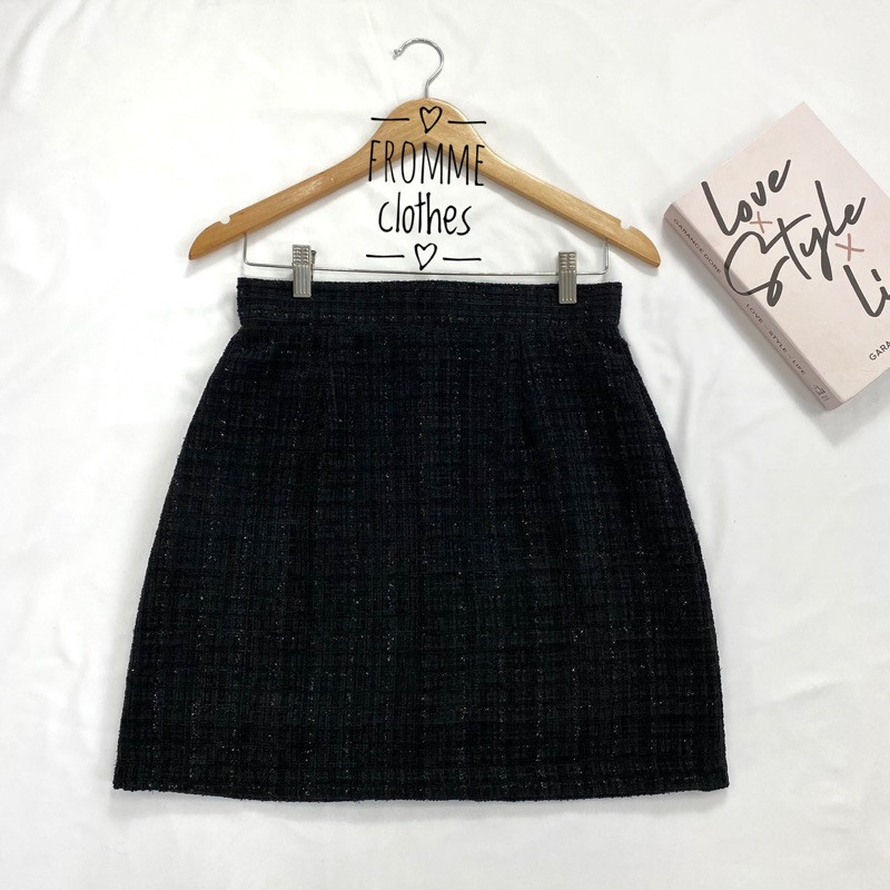Frommeclothes🖤กระโปรงทรงเอผ้าทวิตสีดำ(XS-5XL)✂️สั่งตัดได้✂️