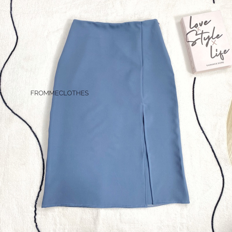 Frommeclothes กระโปรงทรงเอยาวผ่าหน้า ยาว32นิ้ว(XS-2XL) ราคา ถูกที่สุด ดีลบีเคเค แกลเลอรีภาพที่ 4