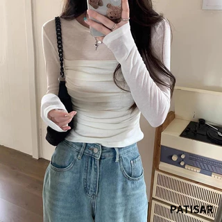เสื้อยืดแขนยาว ผ้าตาข่าย แฟชั่นสําหรับผู้หญิง PR