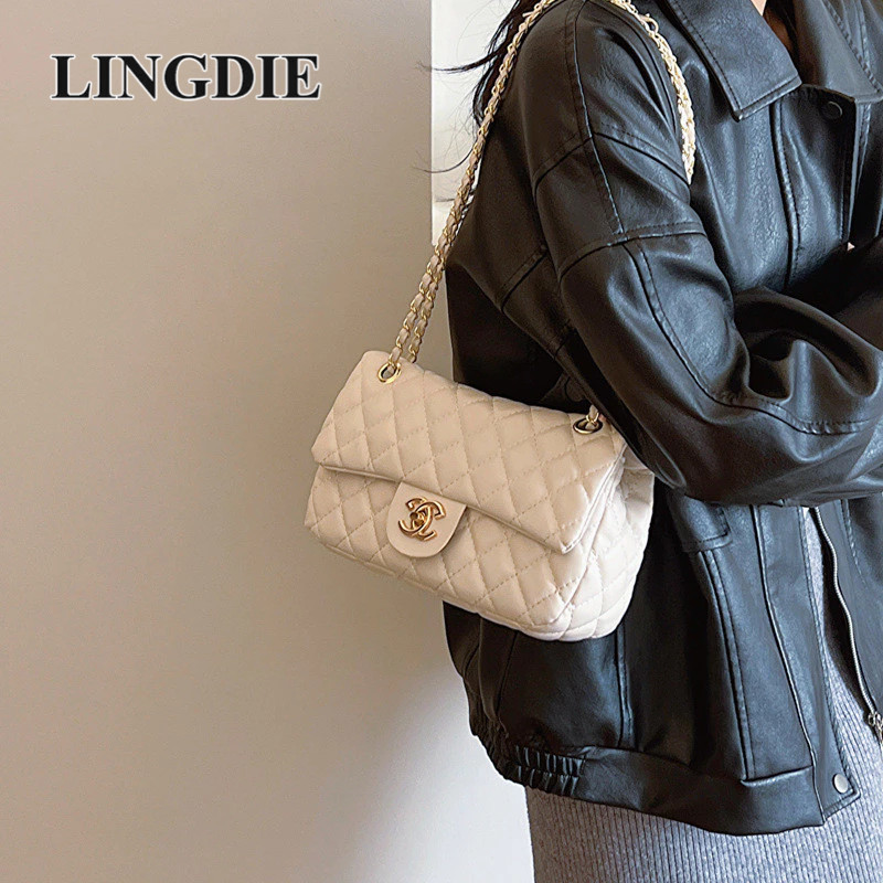 Lingdie ใหม่ กระเป๋าสะพายไหล่ ทรงเมสเซนเจอร์ ประดับเพชร ขนาดเล็ก แฟชั่นเรียบง่าย สําหรับสตรี