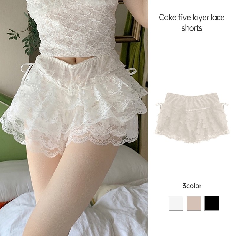 กางเกงเซฟตี้ลูกไม้ห้าชั้นกางเกงขาสั้น Bottoming ป้องกันการสัมผัสกางเกงขาสั้นฟักทองปุยฤดูร้อน YES