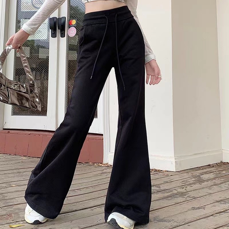 สไตล์อเมริกัน Boot-cut ขากว้าง Sweatpants กางเกงกระชับสัดส่วนเอวสูงกางเกงลำลองผู้หญิง YES