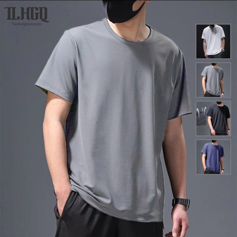 TLHGQ Mens Summer Breathable Mesh Quick-Dry T-Shirt - เสื้อยืดแขนสั้นสีดํา