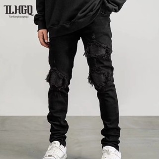 TLHGQ กางเกงยีนขายาว ทรงสลิมฟิต แบบยืดหยุ่น สีดํา สไตล์ยุโรป…