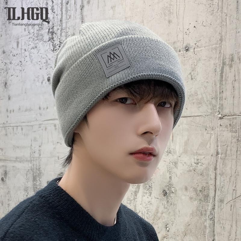 TLHGQ หมวกถักผู้ชาย หมวกไหมพรมกันลมและอบอุ่น เทรนด์แฟชั่นหนาและตุ๊กตา