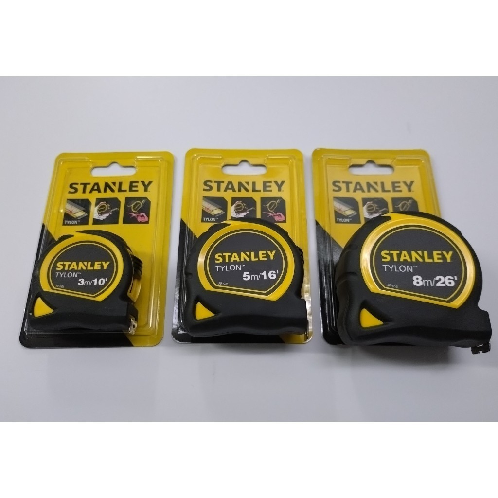 STANLEY ตลับเมตร 3 เมตร, 5 เมตร, 8 เมตร GLOBAL, TYLON หุ้มยางดำ, POWERLOCK สแตนเลย์ - รูปที่ 2