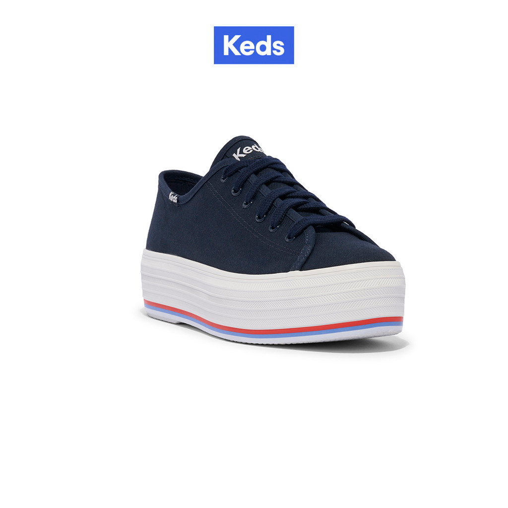 KEDS รองเท้าผ้าใบ มีส้น รุ่น TRIPLE UP CANVAS BOTTOM FOXING STRIPE สีกรม ( WF68139 )