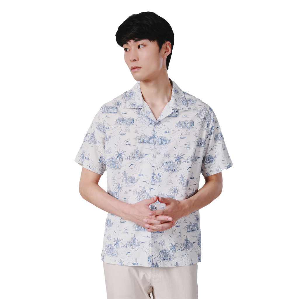 John Henry เสื้อเชิ้ตฮาวายผู้ชายแขนสั้น ทรงใส่สบาย รุ่น JH S425MSSRL01 - สีขาว