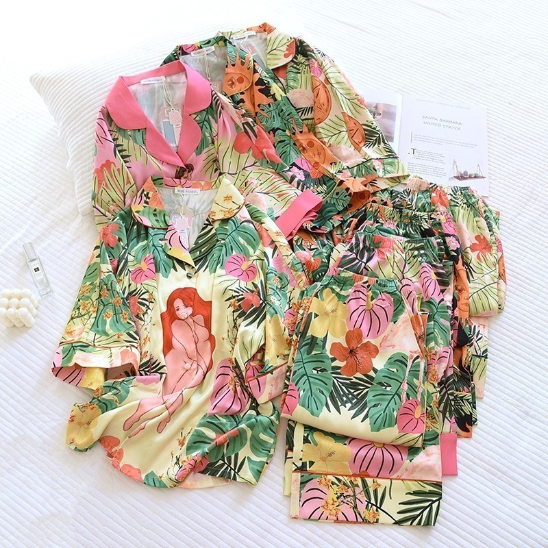 ชุดนอน Muslin Pajamas Silk Satin รุ่น (V2107 V2108 V2109 V2110)