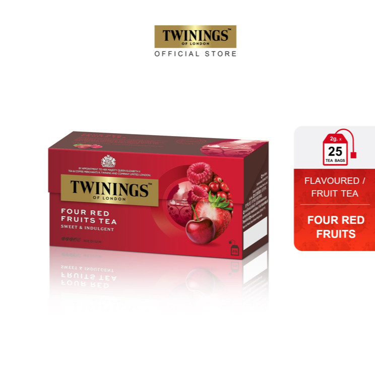 ทไวนิงส์ ชาแต่งกลิ่น โฟร์ เรด ฟรุ้ต ชนิดซอง 2 กรัม แพ็ค 25 ซอง Twinings Four Red Fruits Flavoured Tea 2 g. Pack 25 Tea B