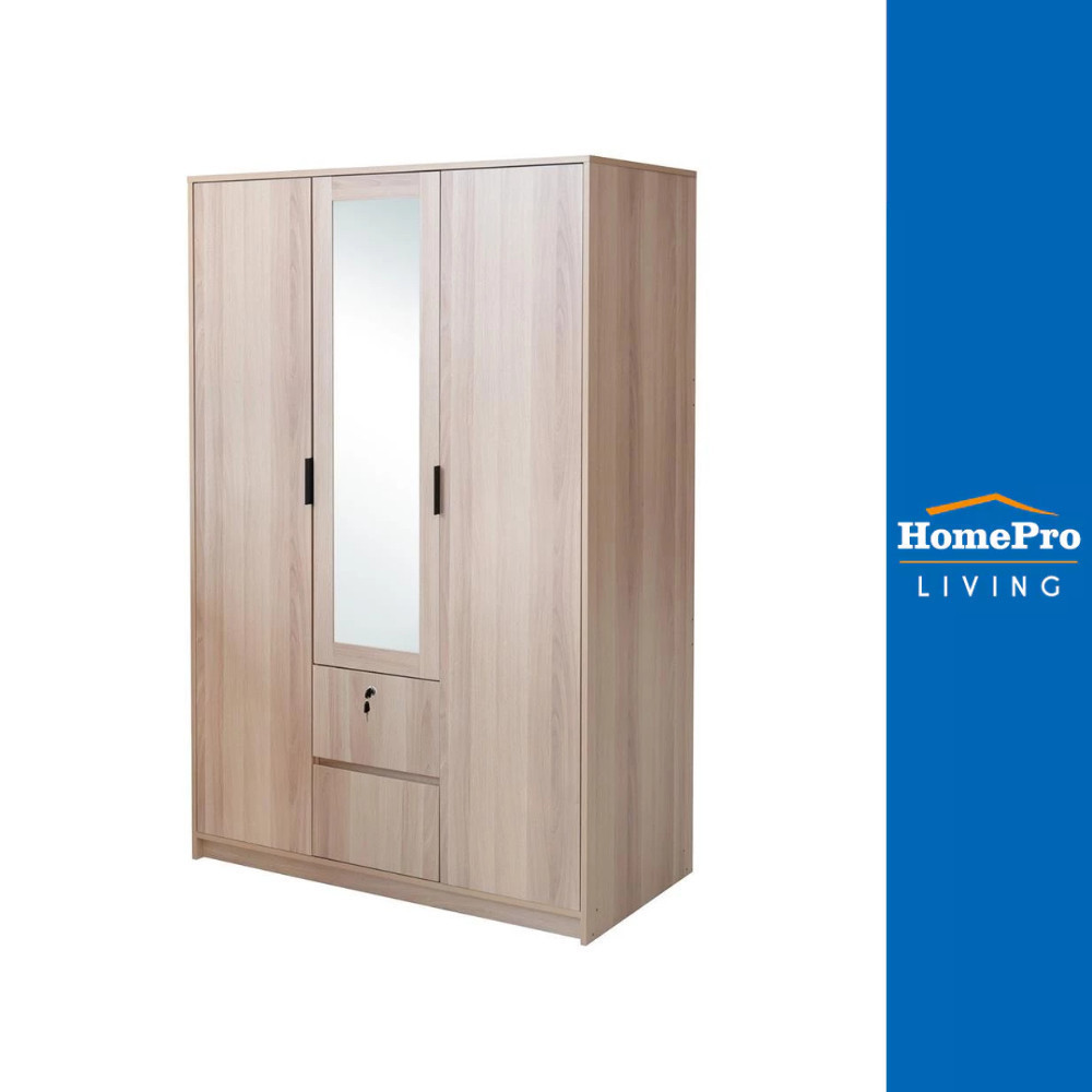 [จัดส่งพร้อมประกอบ] HomePro ตู้เสื้อผ้า 3 บานเปิด  GREATE สีไวท์โอ๊ค แบรนด์ FURDINI