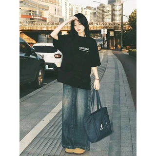 (ผ้าฝ้าย 100%) Luvoro 2025 ORIENTAลวดลาย สีดำ สีขาว เสื้อยืด เสื้อยืดคอกลม oversize T-shirt unisex COD เนื้อผ้านุ่มระบายอากาศดี แขนสั้น ผู้หญิง เสื้อยืดแขนสั้น สไตล์เกาหลี ผ้าฝ้าย วัยผู้ใหญ่ ชุดคู่รัก พิเศษขนาดใหญ่ C1068