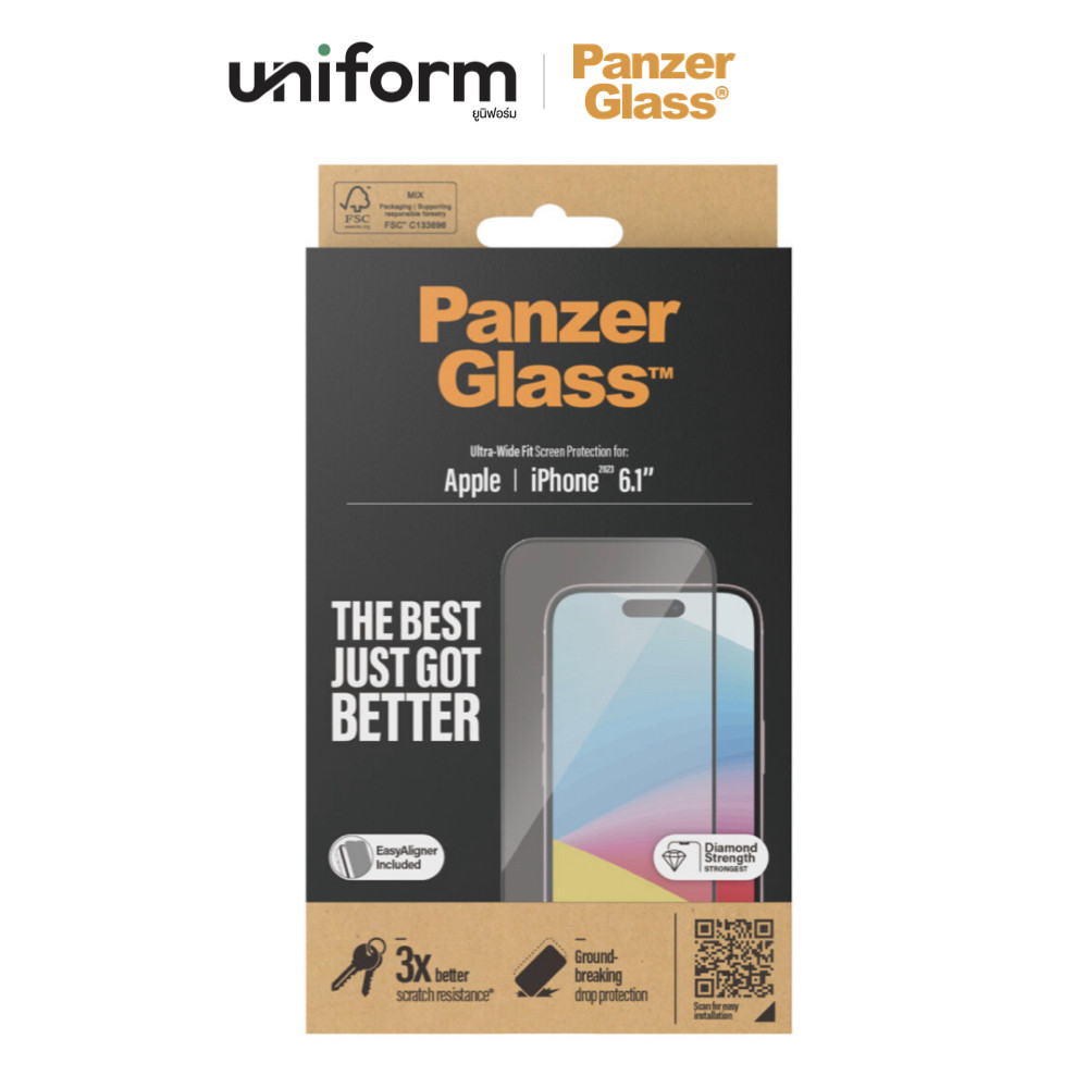 ฟิล์มกระจก PANZERGLASS Ultra Wide Fit for iP 15 /15 Pro/ 15 Pro Max [With Applicator]