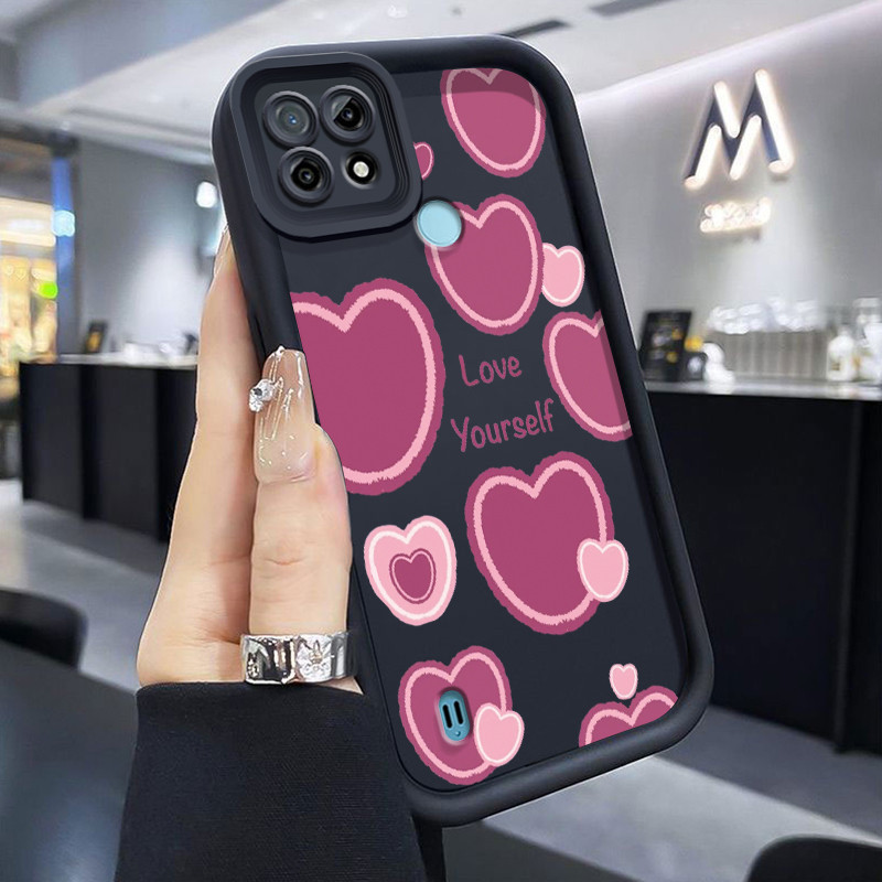 เคสสำหรับ Realme C21 เคสโทรศัพท์ที่มีการออกแบบรูปหัวใจฝาครอบป้องกันซิลิโคนดูดซับแรงกระแทกเปลือกนุ่ม