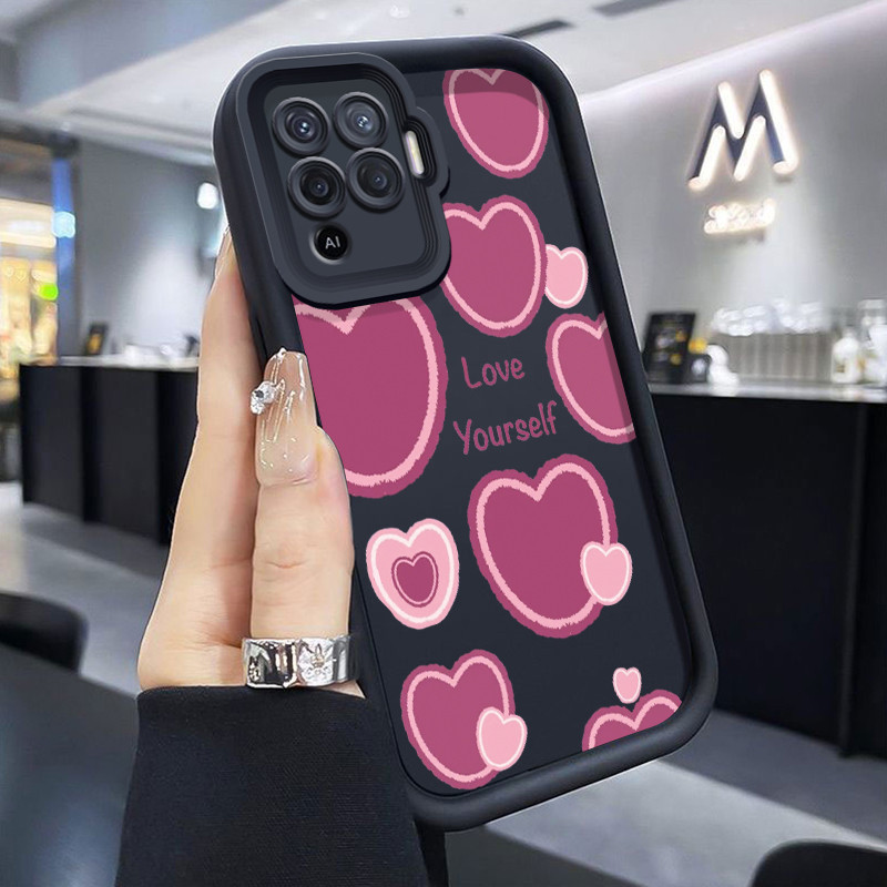 เคสสำหรับ OPPO A94 F19 Pro Reno 5F Reno 5 Lite เคสโทรศัพท์พร้อมกรอบซิลิโคนนิ่มดีไซน์รูปหัวใจ