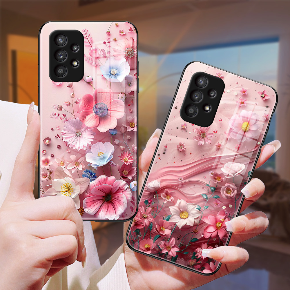 ดอกไม้ เคส กระจก Samsung a13 a12 a11 a10s a10 a03s a03 a02 s30 ultra s21 s21fe note 10 plus j7 2018 j6 h3f2088