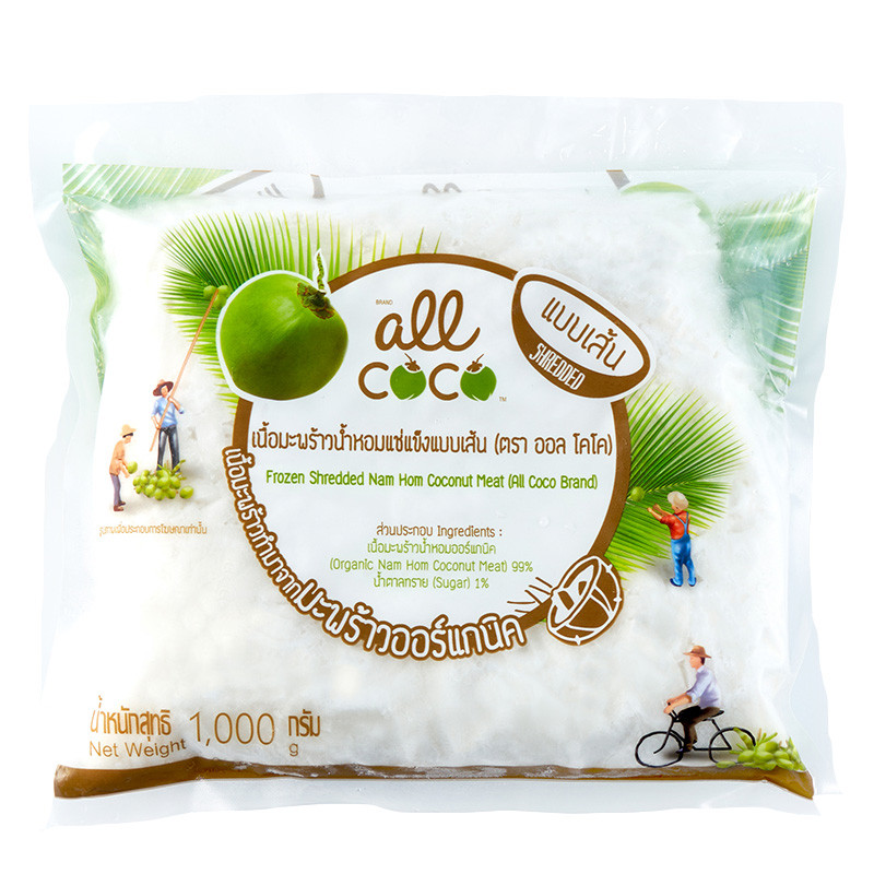 ออลโคโค่ เนื้อมะพร้าวแบบเส้นแช่แข็ง 1กก. ALL COCO Frozen Shredded Nam Hom Coconut Meat 1 kg