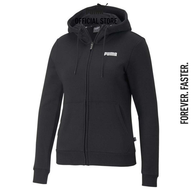 PUMA BASICS - เสื้อฮู้ดแบบเต็มตัวและซิปเต็มตัวผู้หญิง Essentials สีดำ - 84720101