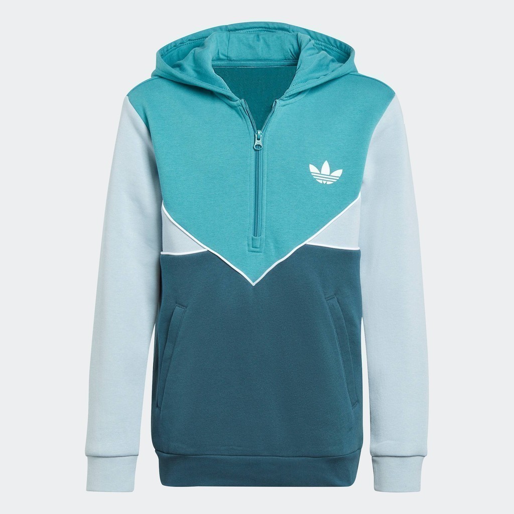 adidas ไลฟ์สไตล์ เสื้อฮู้ดซิปยาวครึ่งตัว Adicolor เด็ก สีเทอร์คอยส์ IJ5381