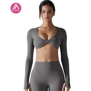 Yoga Sports Top Padded Long Sleeve Twisted Front