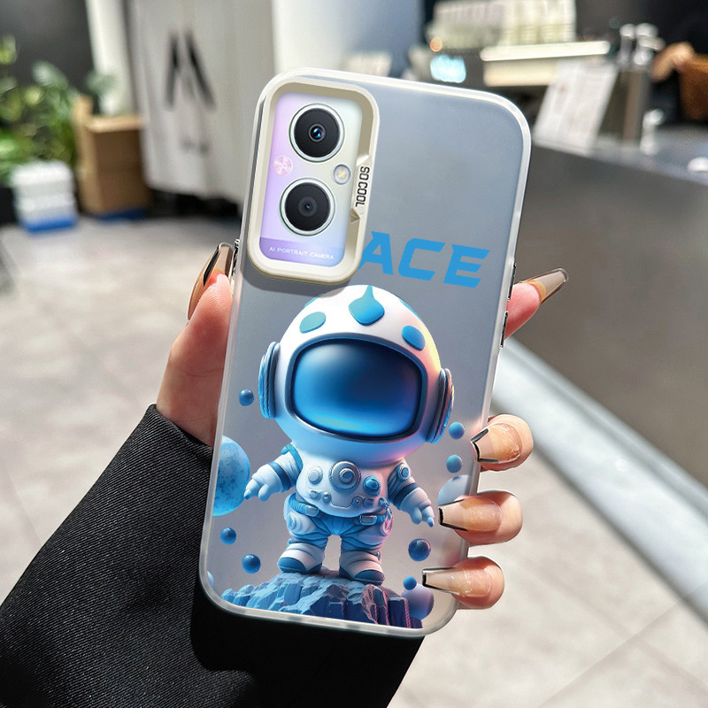 เคสสำหรับ OPPO A36 A76 A96 เคสเคสกันกระแทกด้านหลังฝ้าโปร่งใสเคสโทรศัพท์ลายการ์ตูนนักบินอวกาศ