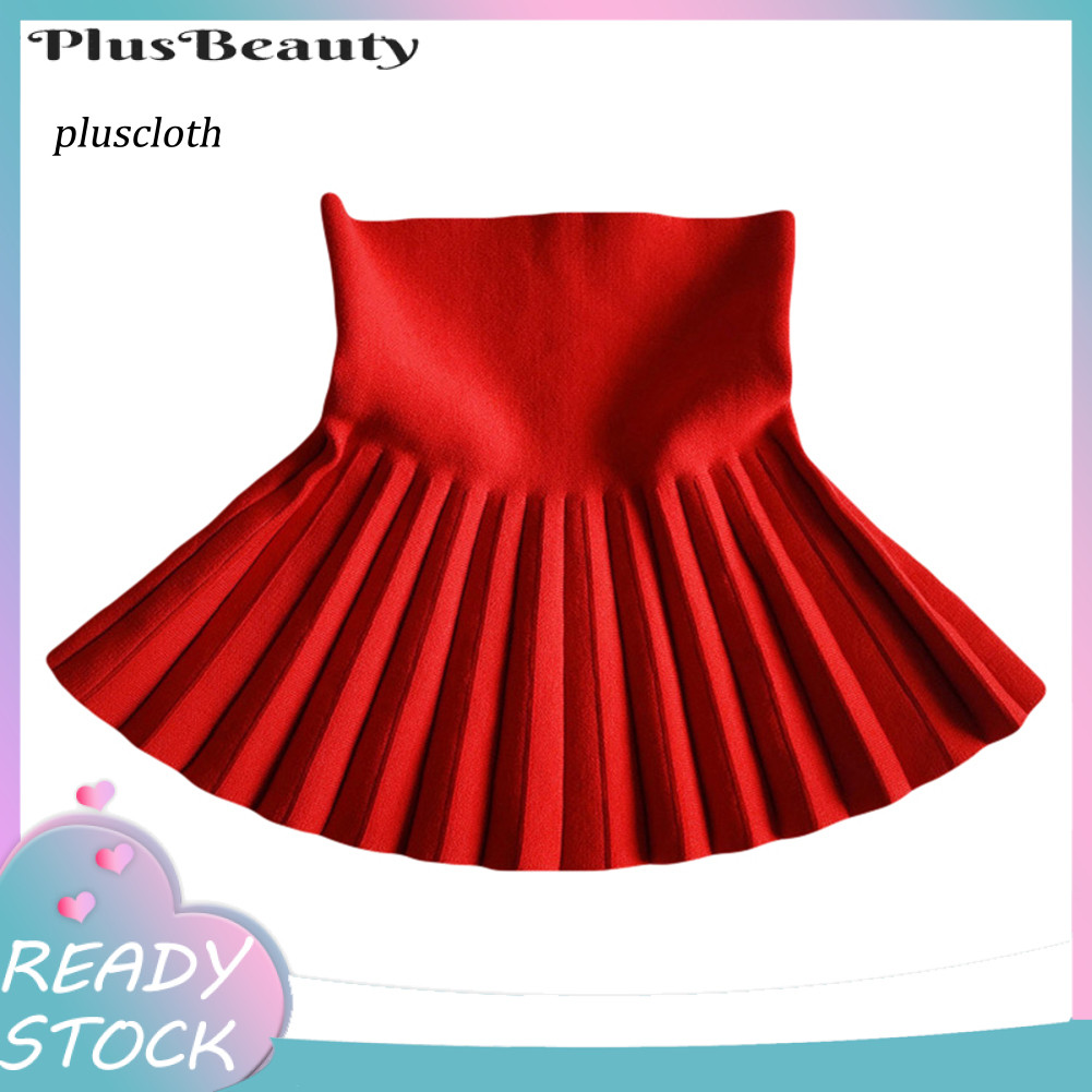 Pluscloth* กระโปรงพลีท เอวสูง ผ้าถัก สีพื้น แฟชั่นฤดูใบไม้ร่วง สําหรับเด็กผู้หญิง 2-6 ปี