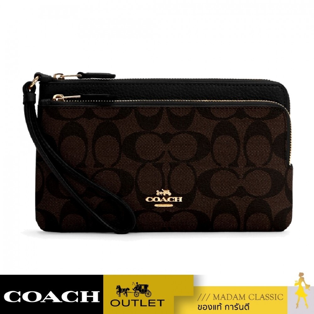 NEW กระเป๋าคล้องมือ COACH C5576 DOUBLE ZIP WALLET IN SIGNATURE CANVAS (IMAA8)