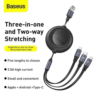 Baseus สายชาร์จเร็ว รุ่น Bright Mirror 2 Series Retractable 3-in-1 Fast Charging Data Cable แบบ USB to Micro USB+ for Lightning+Type C 3.5A ความยาว 1.1 เมตร