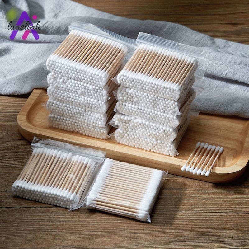 luxelink คอตตอนบัดสองหัว 100 ชิ้น สำลีปั่นหู สำลีเช็ดเครื่องสำอางค์ สำหรับทำความสะอาดหู ล้างแผล