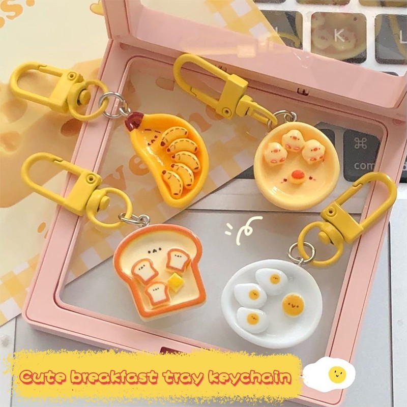 sparklyCute อาหารเช้าแผ่นจี้ตลกพวงกุญแจสาวหัวใจกระเป๋าอุปกรณ์เสริมคู่ของขวัญเพื่อนที่ดีที่สุด