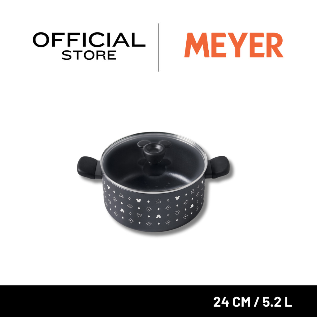 DISNEY MONOCHROME หม้อตุ๋น 2 หู MEYER ขนาด 24 ซม. / 5.2 ลิตร พร้อมฝาแก้ว Casserole ลายมิคกี้ เมาส์ (18229-T)