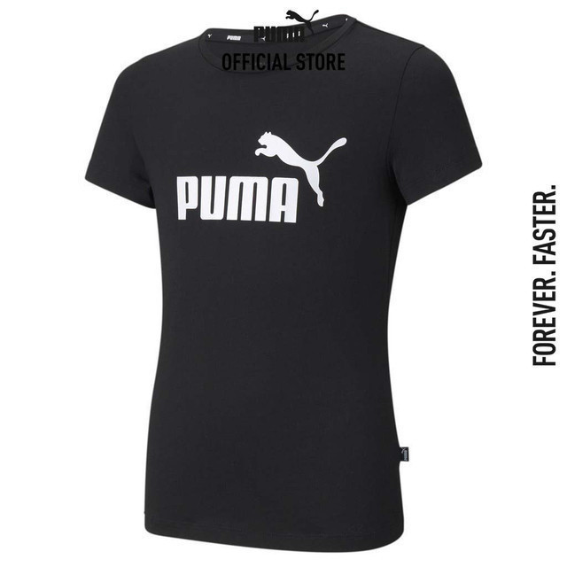 PUMA KIDS - เสื้อยืดคอกลมเด็กโต Essentials Logo Tee สีดำ - 58702901