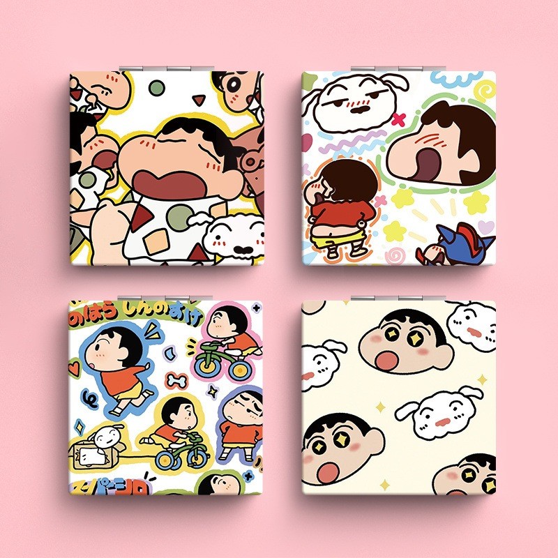 elegantedge กระจกพับแบบพกพาน่ารัก Crayon Shin-chan กระจกแต่งหน้า Simple กระจกแต่งหน้ามือถือ