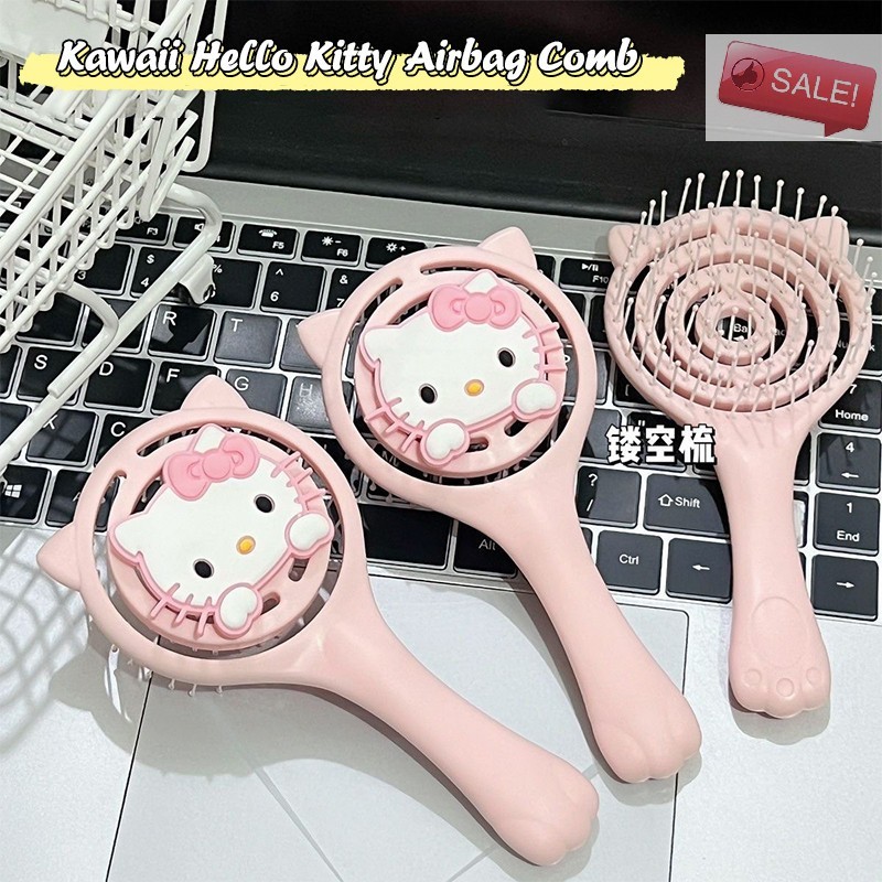 elegantedge Kitty น่ารัก Fluffy Hollow-out หวีแต่งหน้านวดหวีแบบพกพาเปียกแห้ง Dual-ใช้หวี
